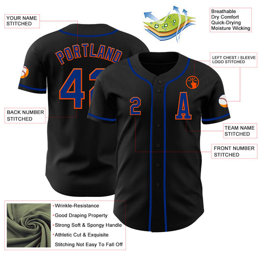 Custom Black Royal-Orange Authentic Baseball Jersey - Sky-Custom