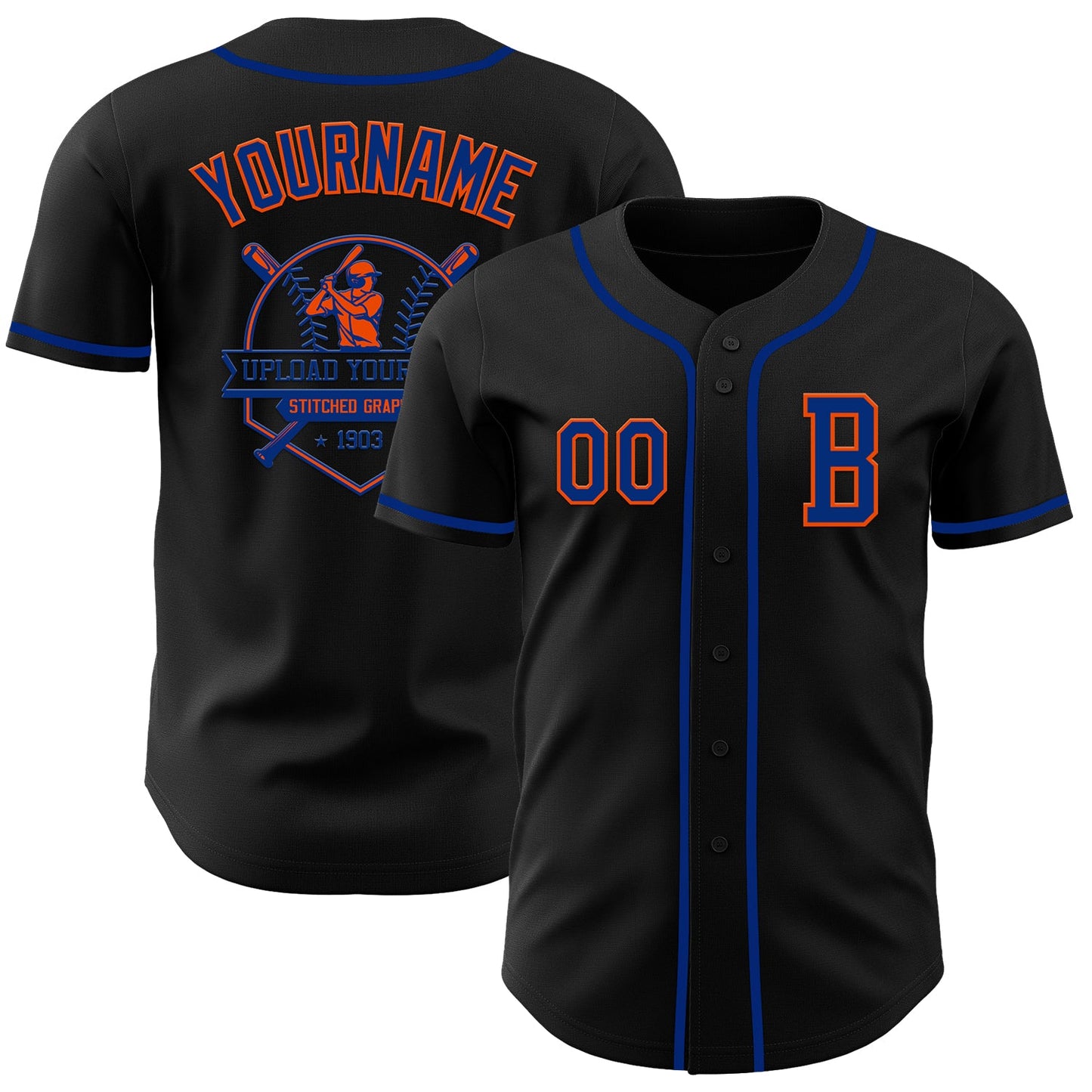 Custom Black Royal-Orange Authentic Baseball Jersey - Sky-Custom