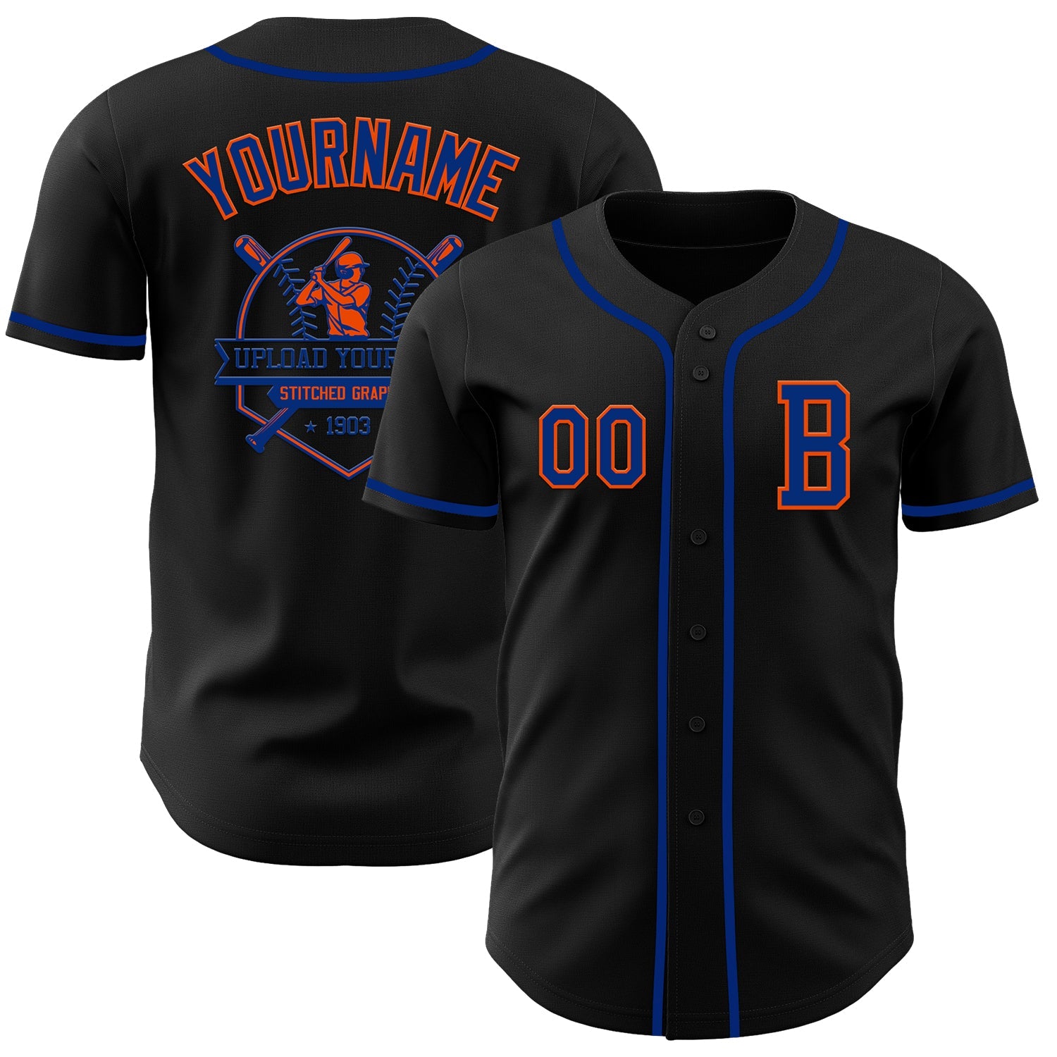 Custom Black Royal-Orange Authentic Baseball Jersey - Sky-Custom