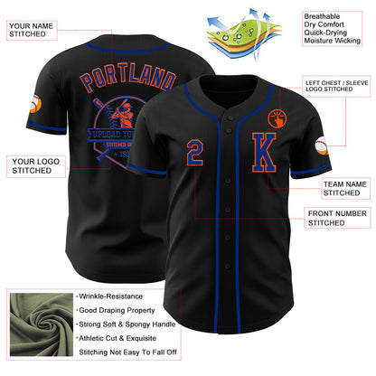 Custom Black Royal-Orange Authentic Baseball Jersey - Sky-Custom