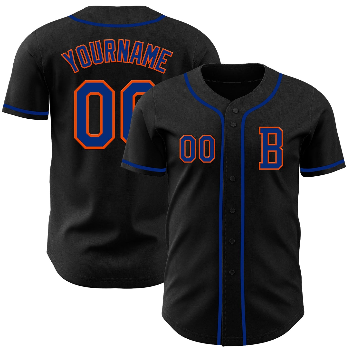 Custom Black Royal-Orange Authentic Baseball Jersey - Sky-Custom