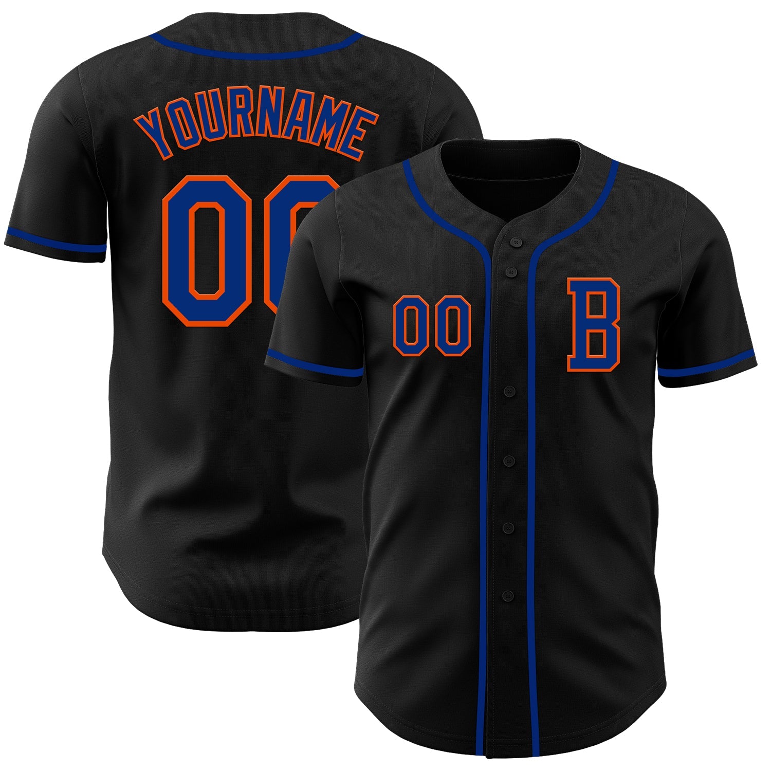 Custom Black Royal-Orange Authentic Baseball Jersey - Sky-Custom
