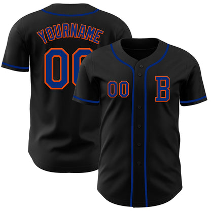 Custom Black Royal-Orange Authentic Baseball Jersey - Sky-Custom