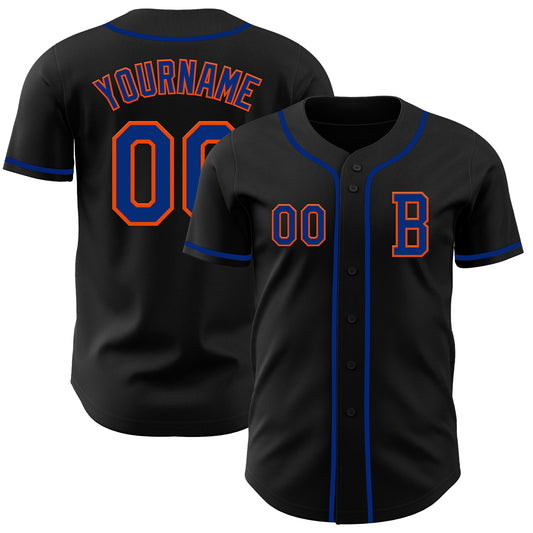 Custom Black Royal-Orange Authentic Baseball Jersey - Sky-Custom