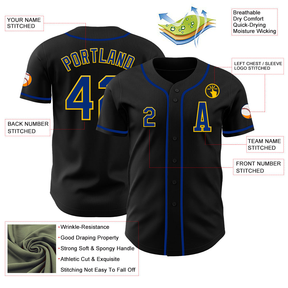 Custom Black Royal-Yellow Authentic Baseball Jersey - Sky-Custom