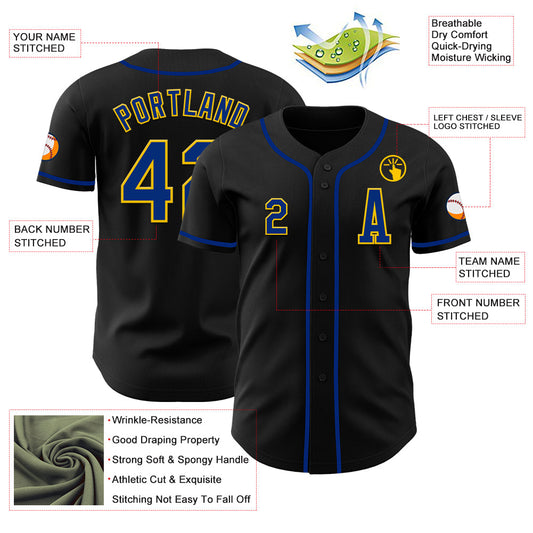 Custom Black Royal-Yellow Authentic Baseball Jersey - Sky-Custom