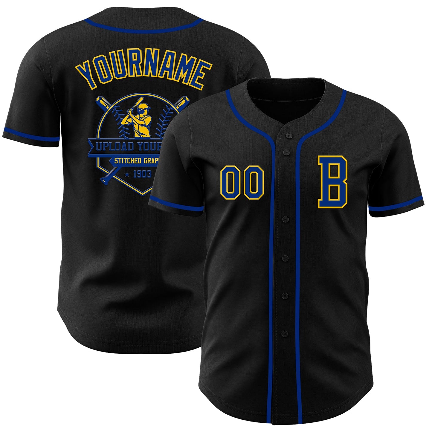 Custom Black Royal-Yellow Authentic Baseball Jersey - Sky-Custom