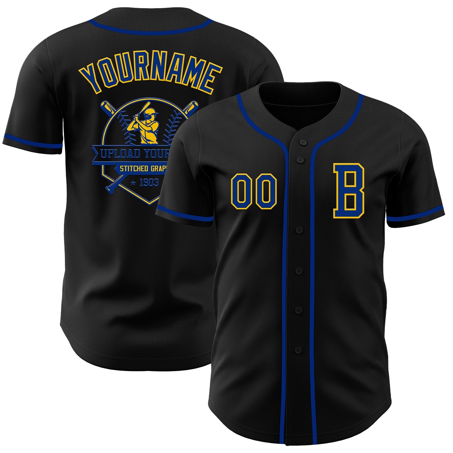 Custom Black Royal-Yellow Authentic Baseball Jersey - Sky-Custom