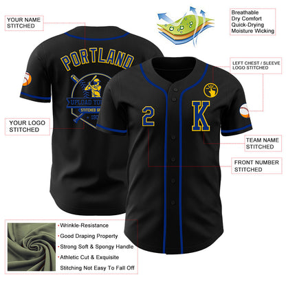 Custom Black Royal-Yellow Authentic Baseball Jersey - Sky-Custom