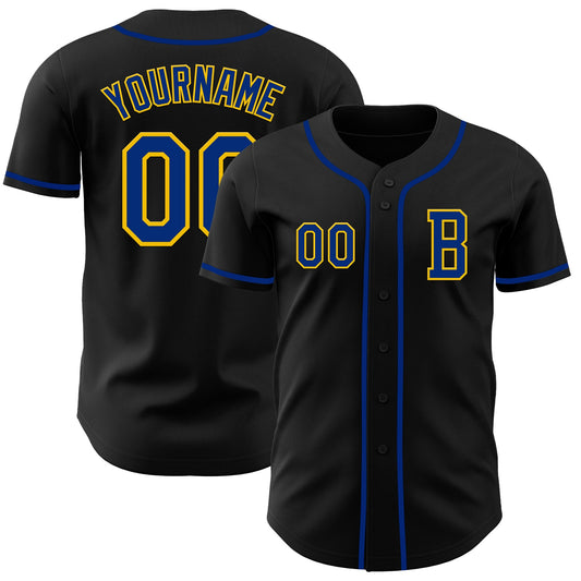 Custom Black Royal-Yellow Authentic Baseball Jersey - Sky-Custom