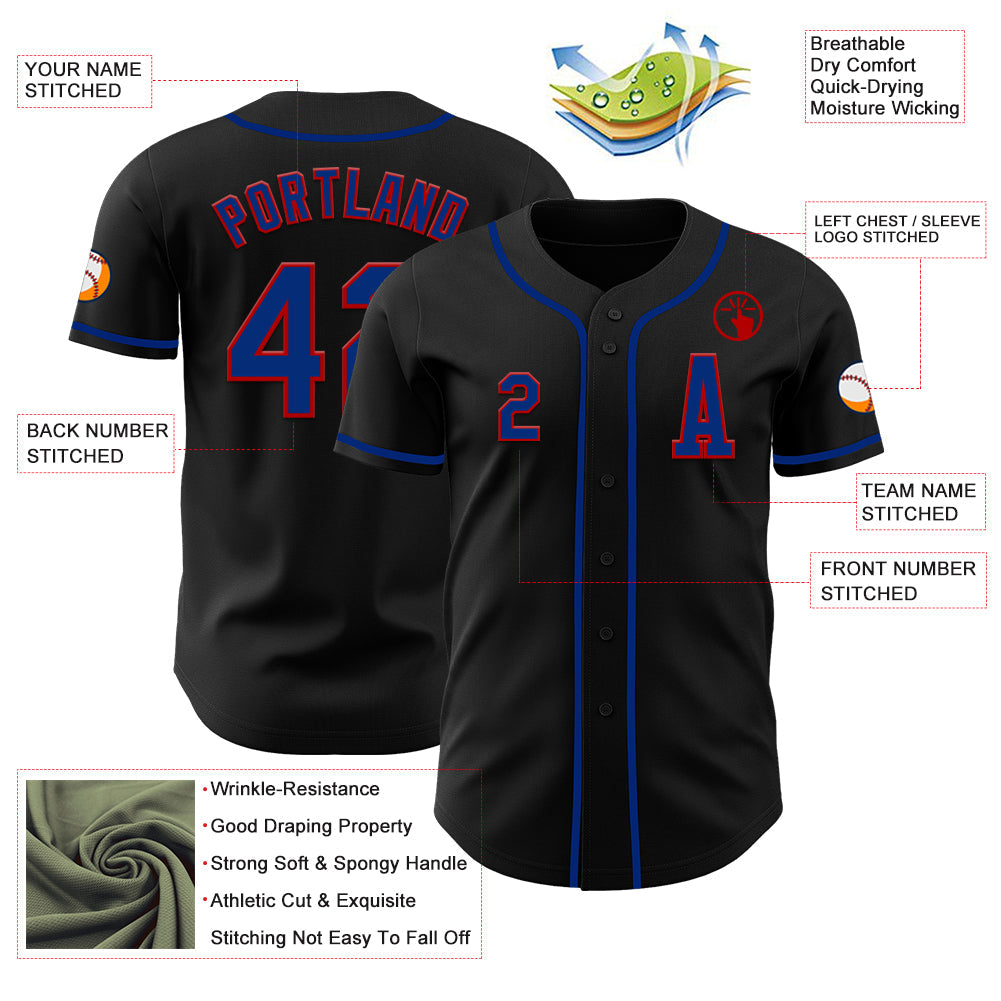 Custom Black Royal-Red Authentic Baseball Jersey - Sky-Custom