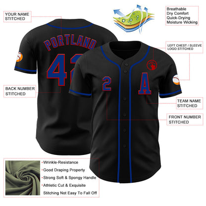 Custom Black Royal-Red Authentic Baseball Jersey - Sky-Custom