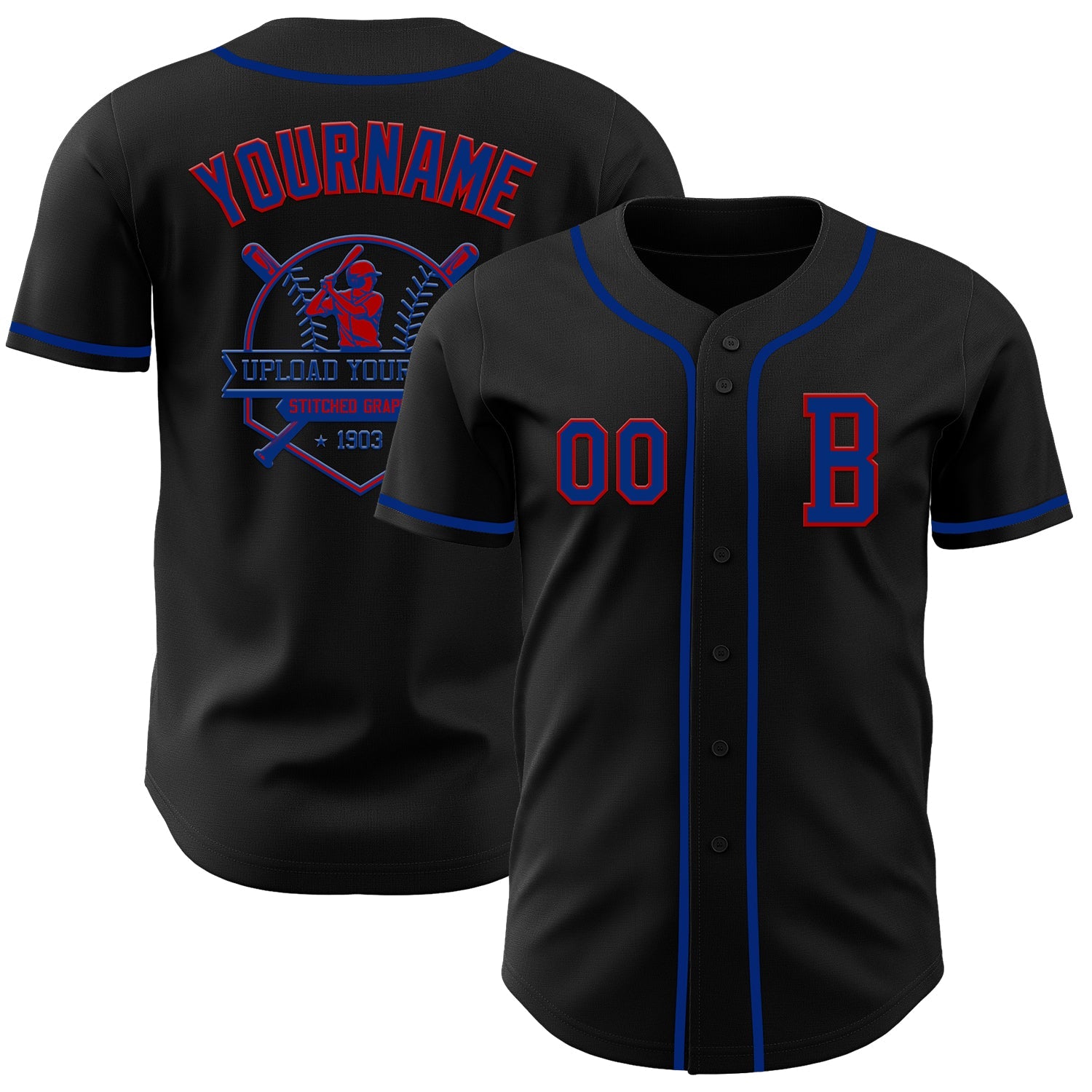 Custom Black Royal-Red Authentic Baseball Jersey - Sky-Custom