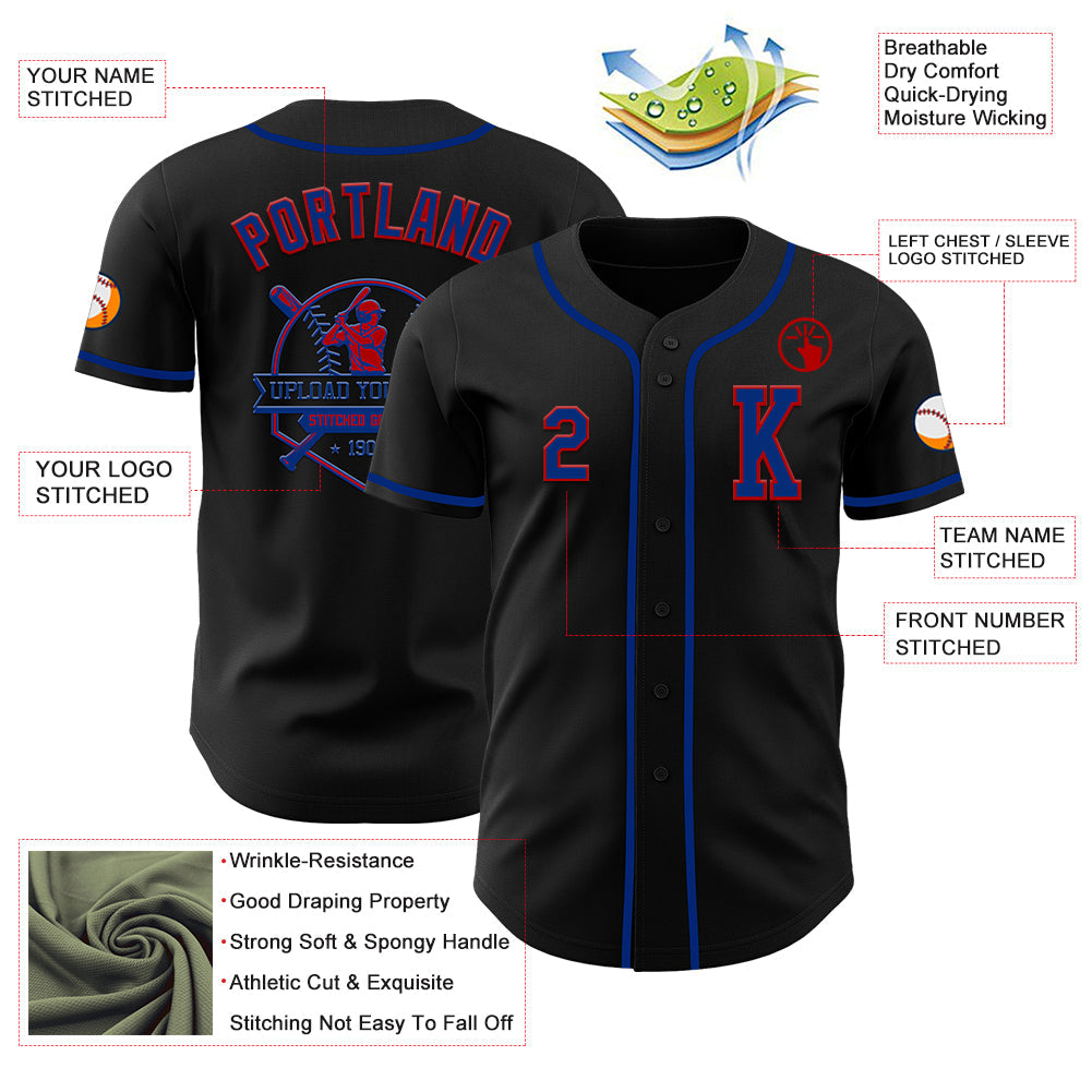 Custom Black Royal-Red Authentic Baseball Jersey - Sky-Custom