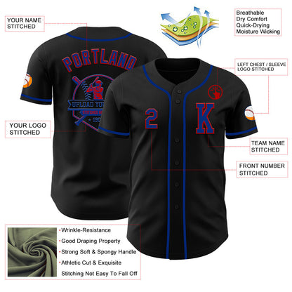 Custom Black Royal-Red Authentic Baseball Jersey - Sky-Custom