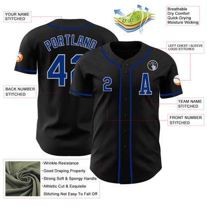 Custom Black Royal-Gray Authentic Baseball Jersey - Sky-Custom