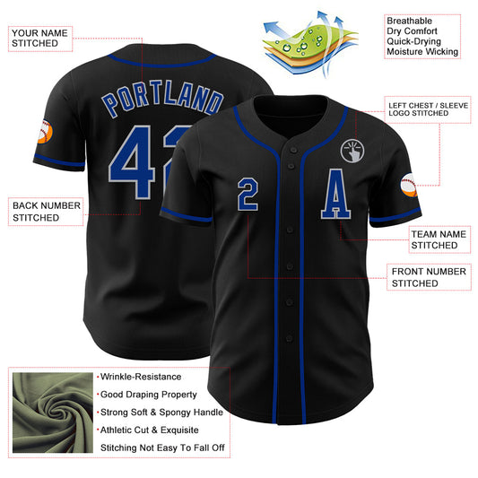 Custom Black Royal-Gray Authentic Baseball Jersey - Sky-Custom