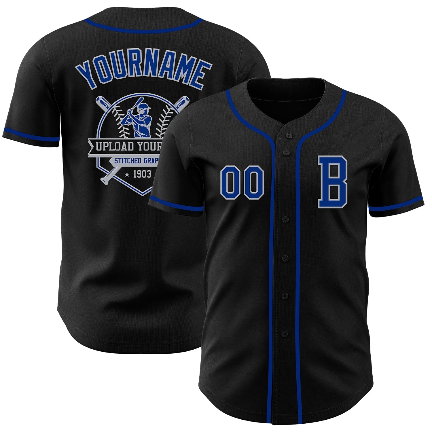 Custom Black Royal-Gray Authentic Baseball Jersey - Sky-Custom