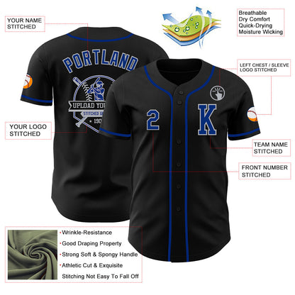 Custom Black Royal-Gray Authentic Baseball Jersey - Sky-Custom