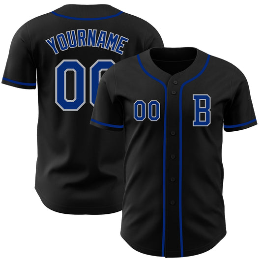 Custom Black Royal-Gray Authentic Baseball Jersey - Sky-Custom