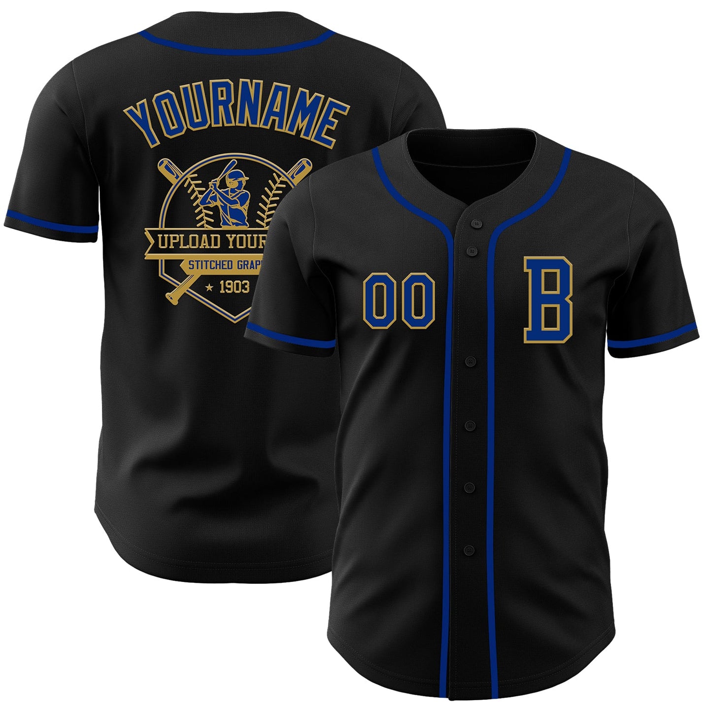 Custom Black Royal-Old Gold Authentic Baseball Jersey - Sky-Custom