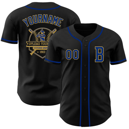 Custom Black Royal-Old Gold Authentic Baseball Jersey - Sky-Custom