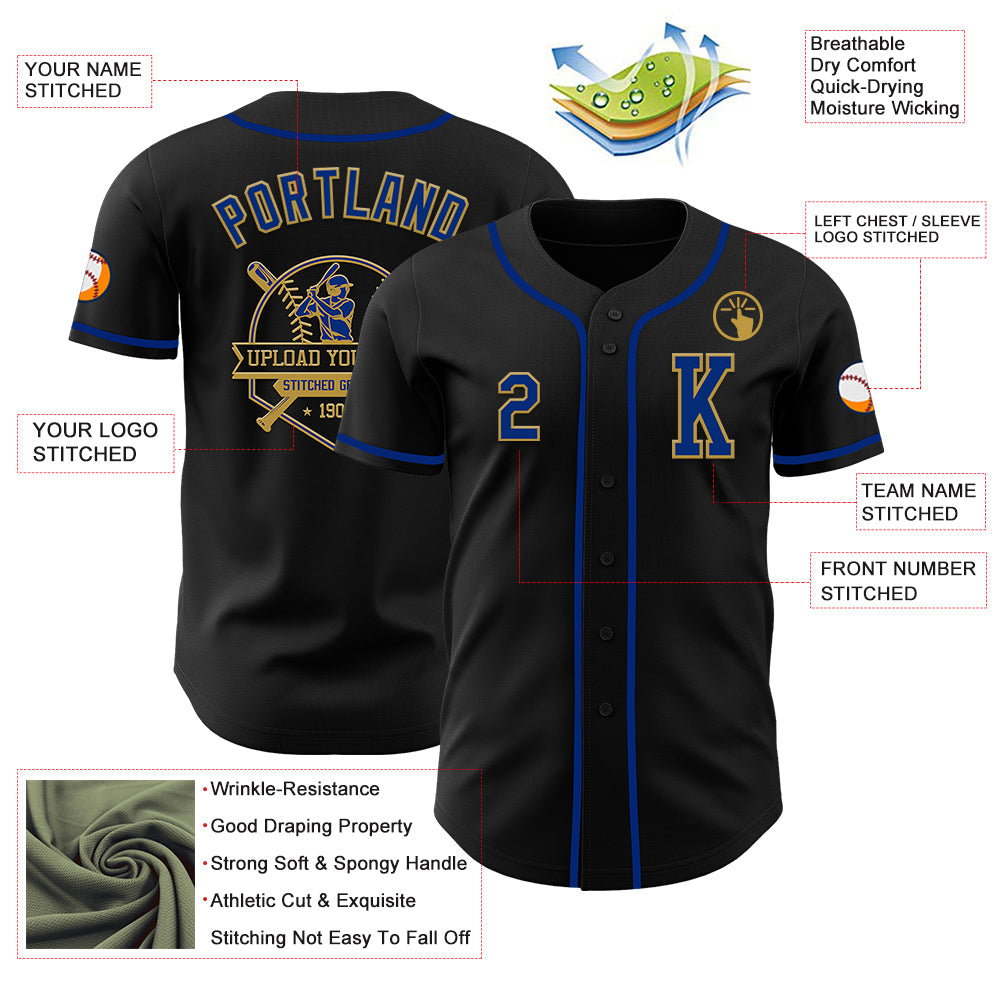 Custom Black Royal-Old Gold Authentic Baseball Jersey - Sky-Custom