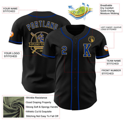 Custom Black Royal-Old Gold Authentic Baseball Jersey - Sky-Custom