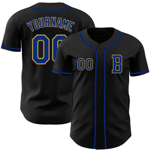 Custom Black Royal-Old Gold Authentic Baseball Jersey - Sky-Custom