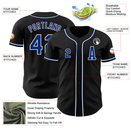 Custom Black Royal-White Authentic Baseball Jersey - Sky-Custom