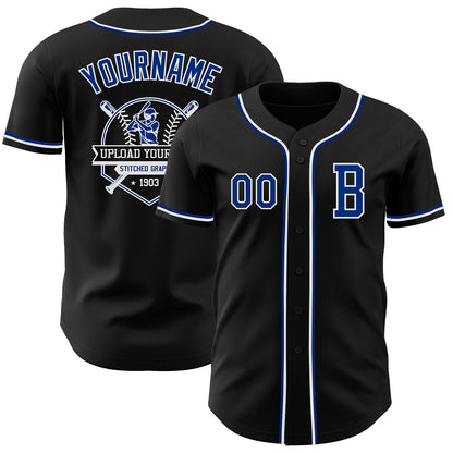 Custom Black Royal-White Authentic Baseball Jersey - Sky-Custom