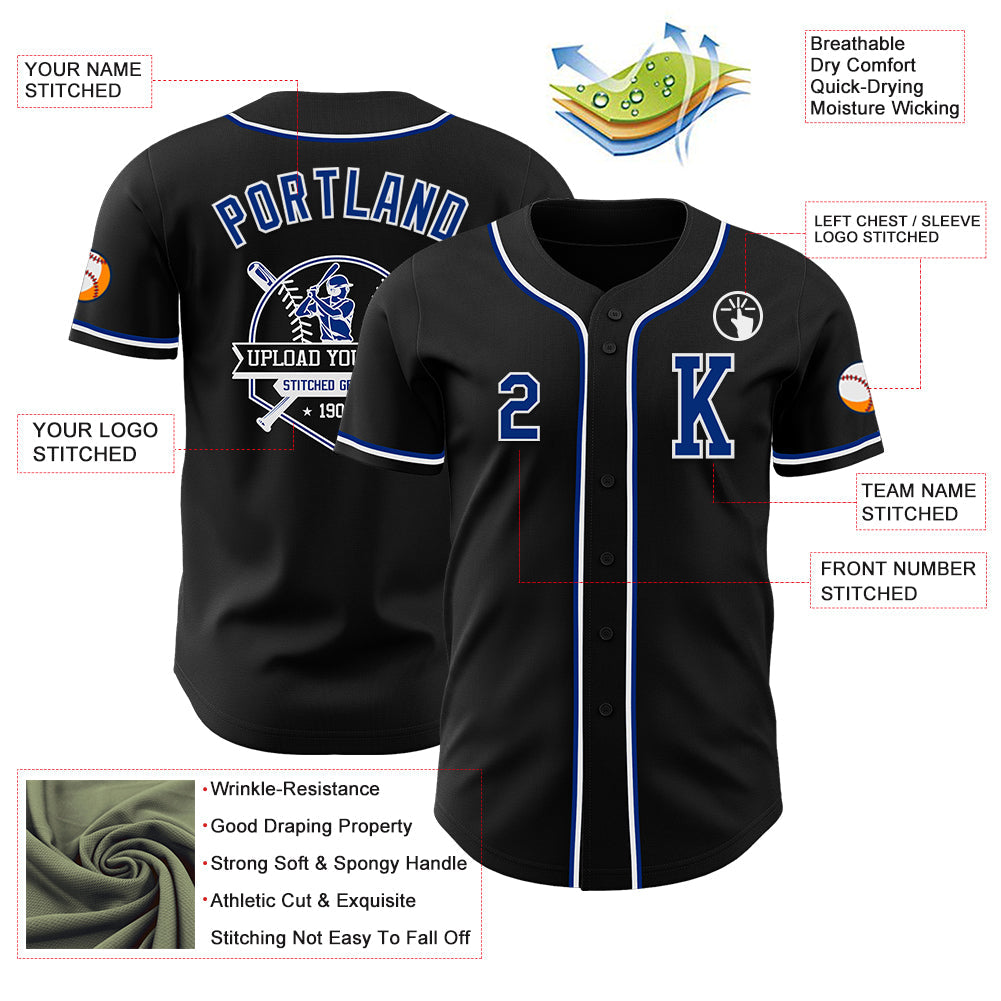 Custom Black Royal-White Authentic Baseball Jersey - Sky-Custom