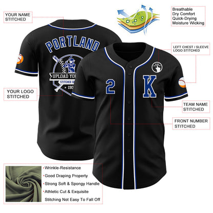 Custom Black Royal-White Authentic Baseball Jersey - Sky-Custom