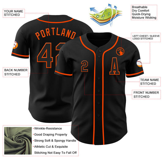 Custom Black Orange Authentic Baseball Jersey - Sky-Custom