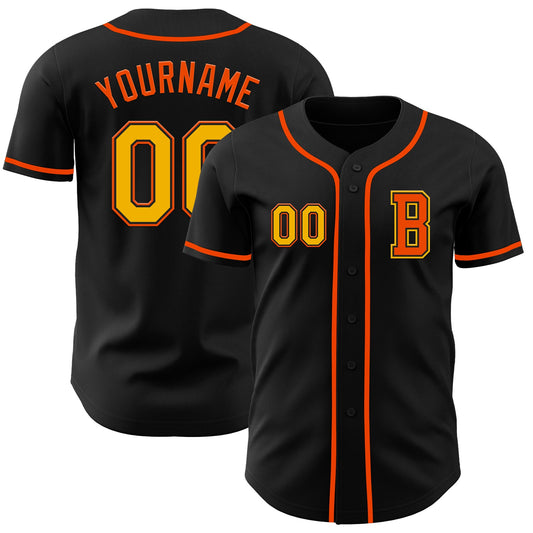 Custom Black Gold-Orange Authentic Baseball Jersey - Sky-Custom