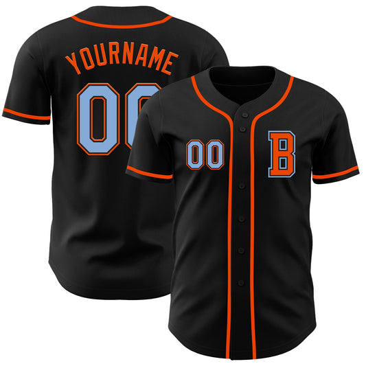 Custom Black Light Blue-Orange Authentic Baseball Jersey - Sky-Custom