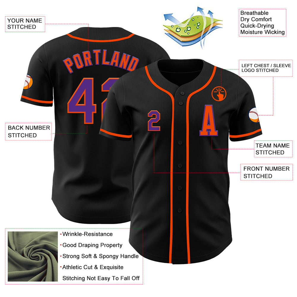 Custom Black Purple-Orange Authentic Baseball Jersey - Sky-Custom