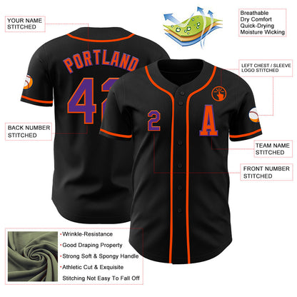 Custom Black Purple-Orange Authentic Baseball Jersey - Sky-Custom