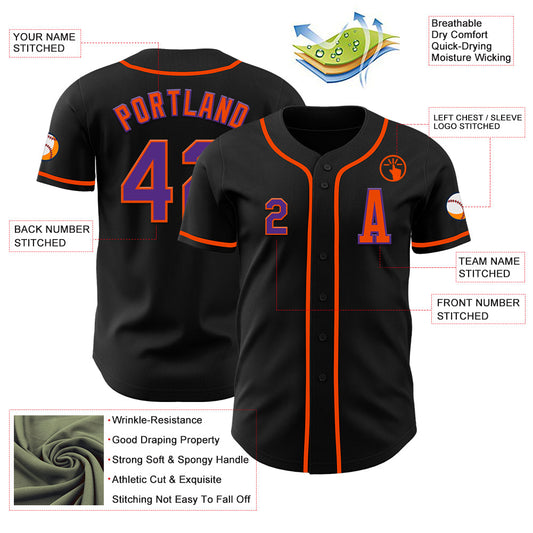 Custom Black Purple-Orange Authentic Baseball Jersey - Sky-Custom