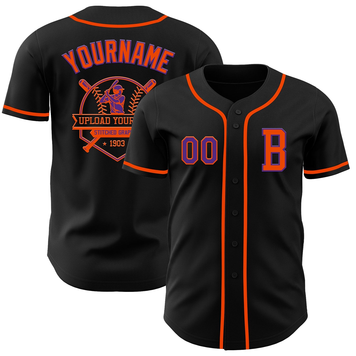 Custom Black Purple-Orange Authentic Baseball Jersey - Sky-Custom