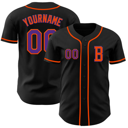 Custom Black Purple-Orange Authentic Baseball Jersey - Sky-Custom
