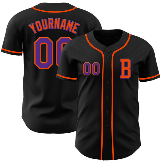 Custom Black Purple-Orange Authentic Baseball Jersey - Sky-Custom