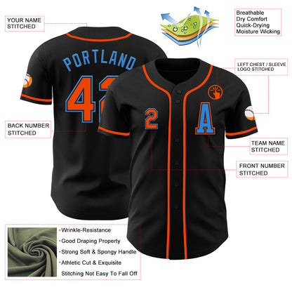 Custom Black Orange-Electric Blue Authentic Baseball Jersey - Sky-Custom