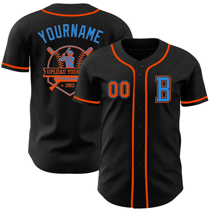 Custom Black Orange-Electric Blue Authentic Baseball Jersey - Sky-Custom