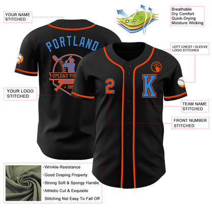 Custom Black Orange-Electric Blue Authentic Baseball Jersey - Sky-Custom