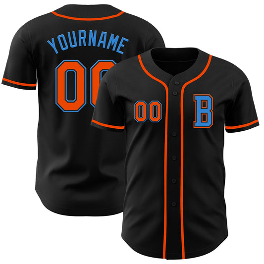 Custom Black Orange-Electric Blue Authentic Baseball Jersey - Sky-Custom