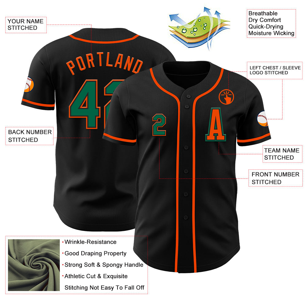 Custom Black Kelly Green-Orange Authentic Baseball Jersey - Sky-Custom