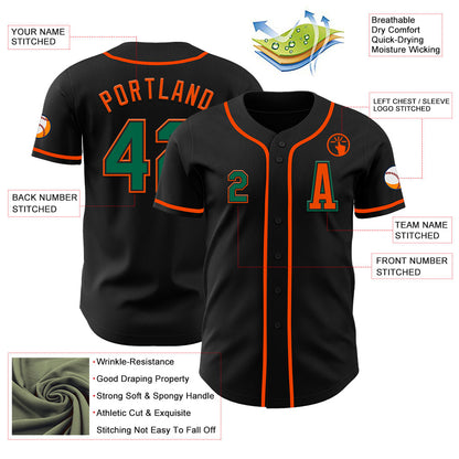 Custom Black Kelly Green-Orange Authentic Baseball Jersey - Sky-Custom