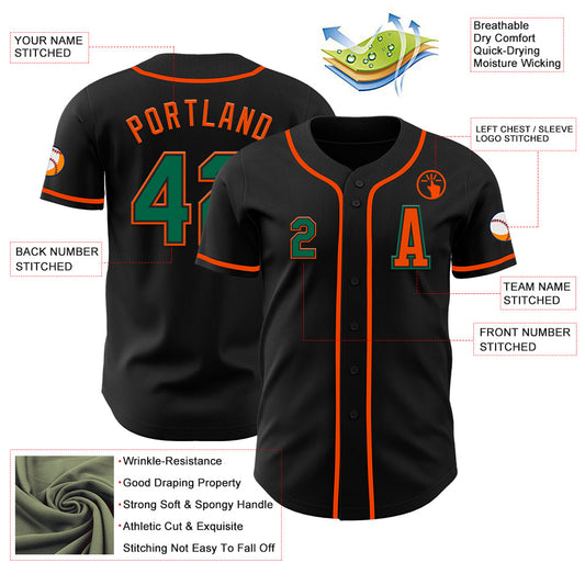 Custom Black Kelly Green-Orange Authentic Baseball Jersey - Sky-Custom