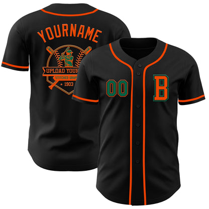 Custom Black Kelly Green-Orange Authentic Baseball Jersey - Sky-Custom